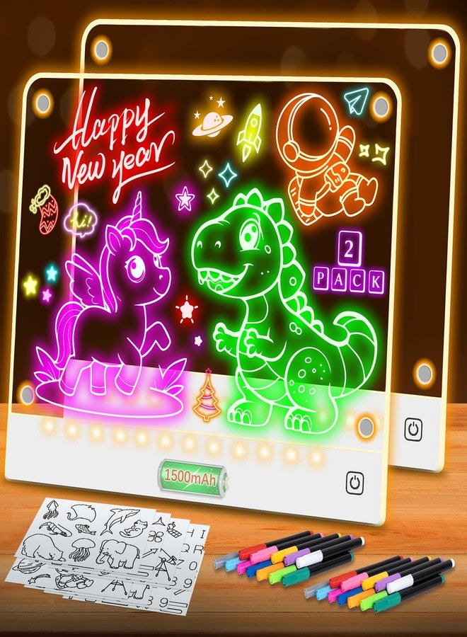 Yecuip 2 Pack Rechargeable LED Drawing Board for Kids with Tracing Pages, Lumi Board Magnetic Light Up Acrylic Dry Erase Board, LED Note Board, Valentines Day Gifts Toy for Kids/Girls - Image 1